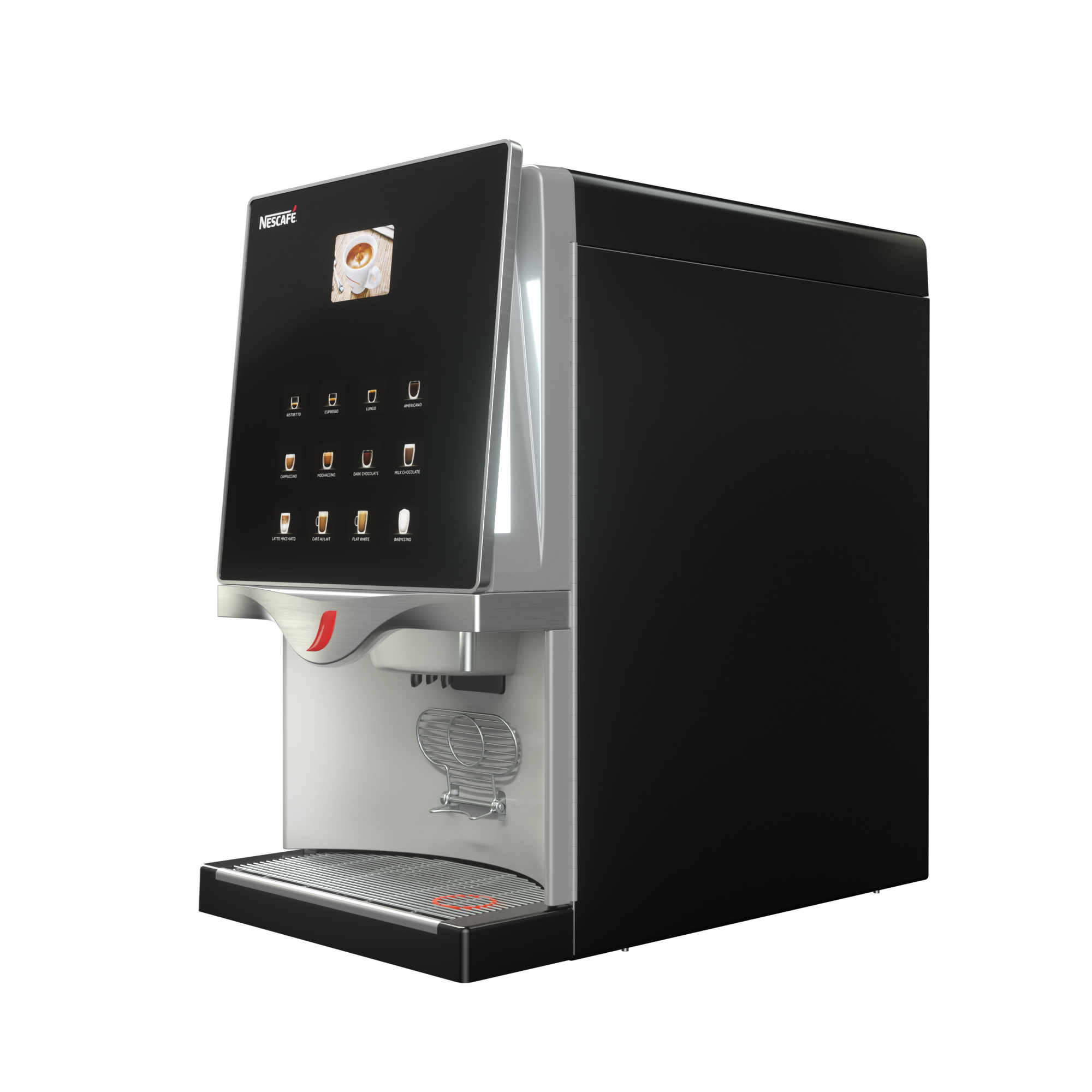 Right-side view of NESCAFÉ Touch soluble coffee machine for commercial and professional kitchens