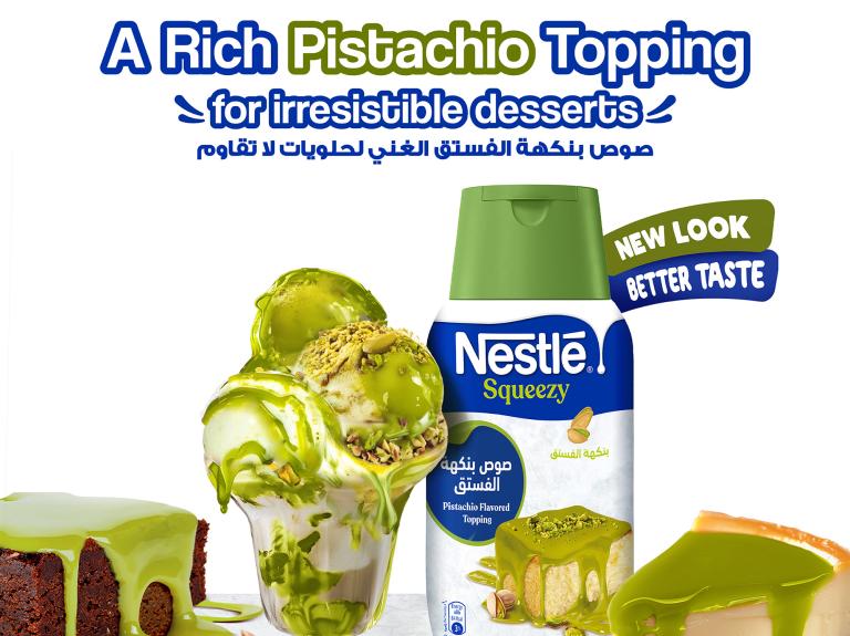 Nestle Squeezy Pistachio Flavored Sweetened Condensed Milk Topping - 450 Gm with desserts