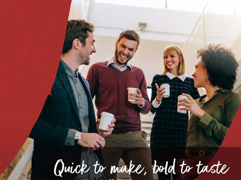 A group of people drinking coffee with nescafe logo at the top