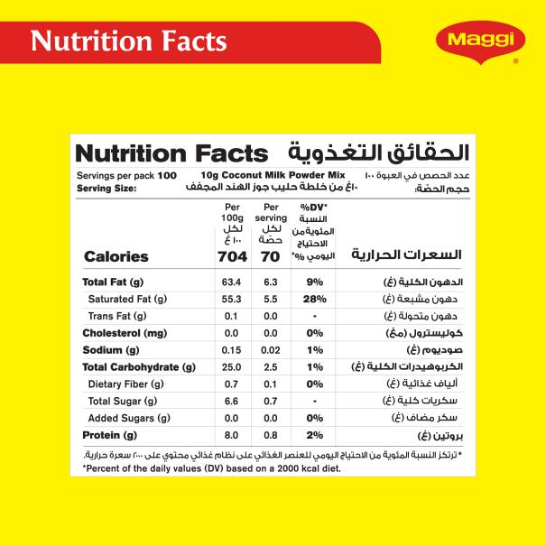 Maggi Coconut Milk Powder Packaging  Nutrition Facts