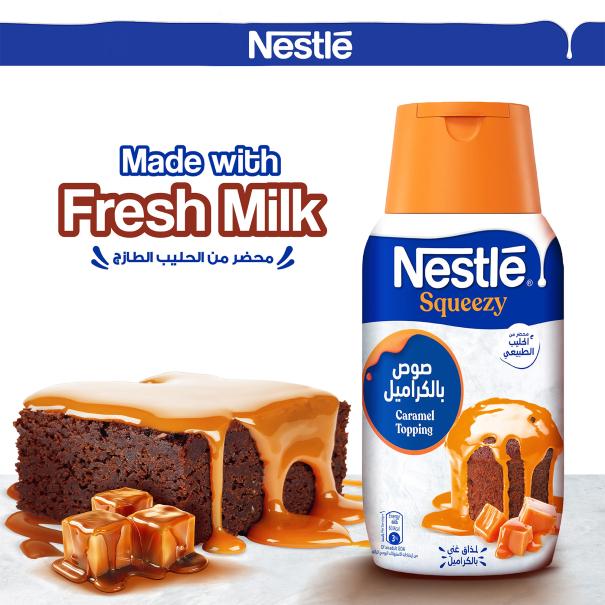 Nestlé Caramel Sweetened Condensed Milk on a brownie